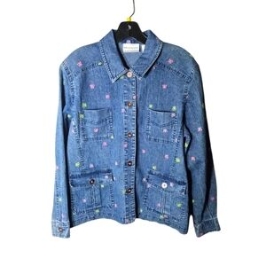 Blue Denim Jacket with Butterfly Embroidered Accents, 8P, EUC